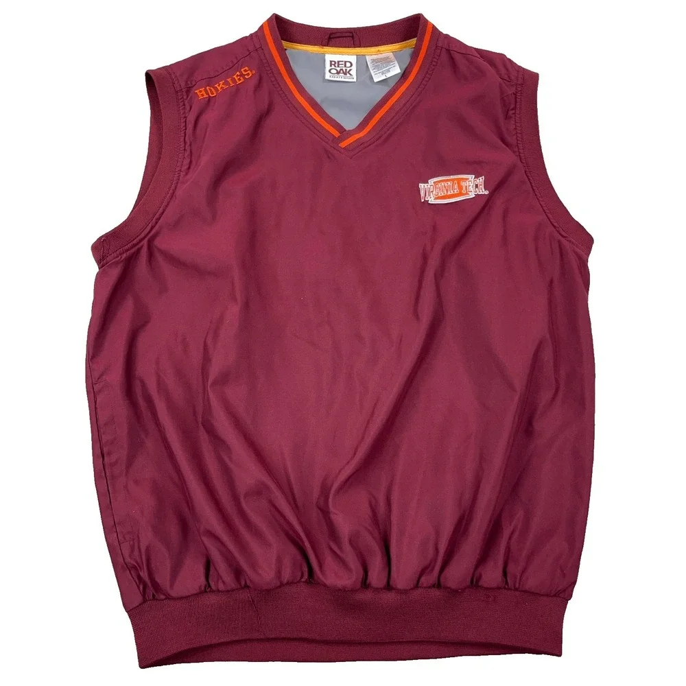 Virginia Teck Hokies Jacket Vest Men Large Pullover Windbreaker Golf‎ Y2K Maroon